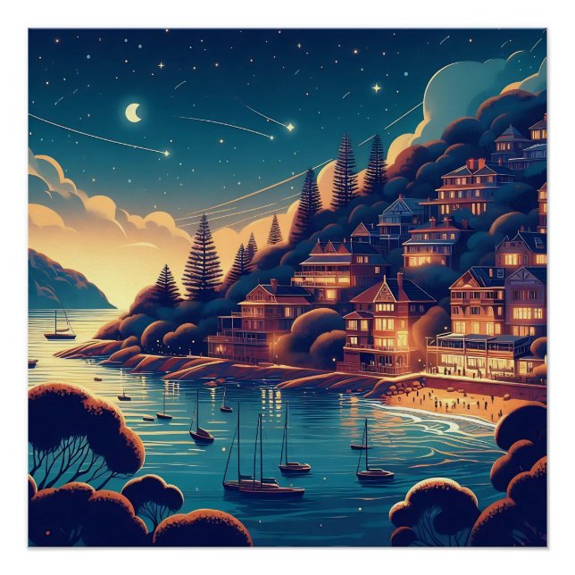 Dreamy Coastal Night Poster (Front)