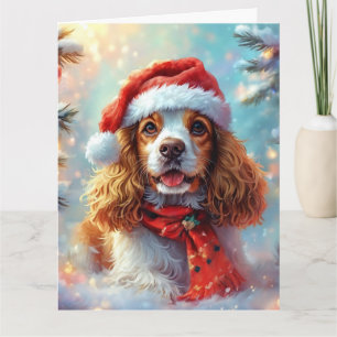 Dreamy Cocker Spaniel Puppy in Santa Hat and Scarf Card