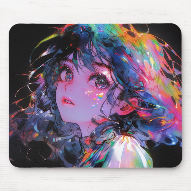Dreamy Colour Splash Anime Girl Mouse Pad (Front)