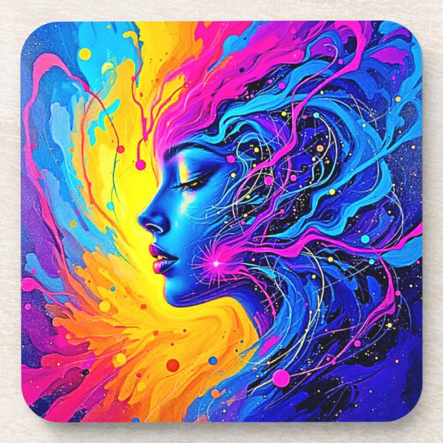 Dreamy Colourful Abstract Woman Coaster (Front)