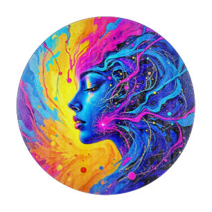 Dreamy Colourful Abstract Woman Cutting Board