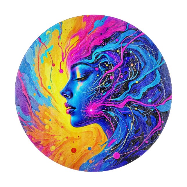 Dreamy Colourful Abstract Woman Cutting Board (Front)