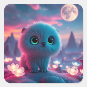 Dreamy Cosmic Kitten Magical Fantasy Nightscape Square Sticker