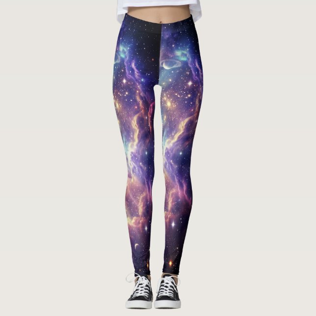 Dreamy Cosmic Nebula Glow Leggings (Front)