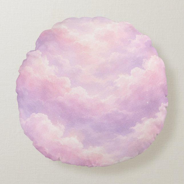 Dreamy Cotton Candy Clouds Round Cushion (Front)