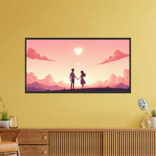 Dreamy Couple Silhouette at Sunset Canvas Print