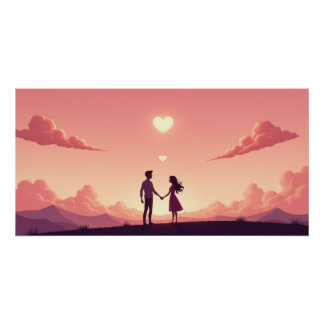 Dreamy Couple Silhouette at Sunset Poster