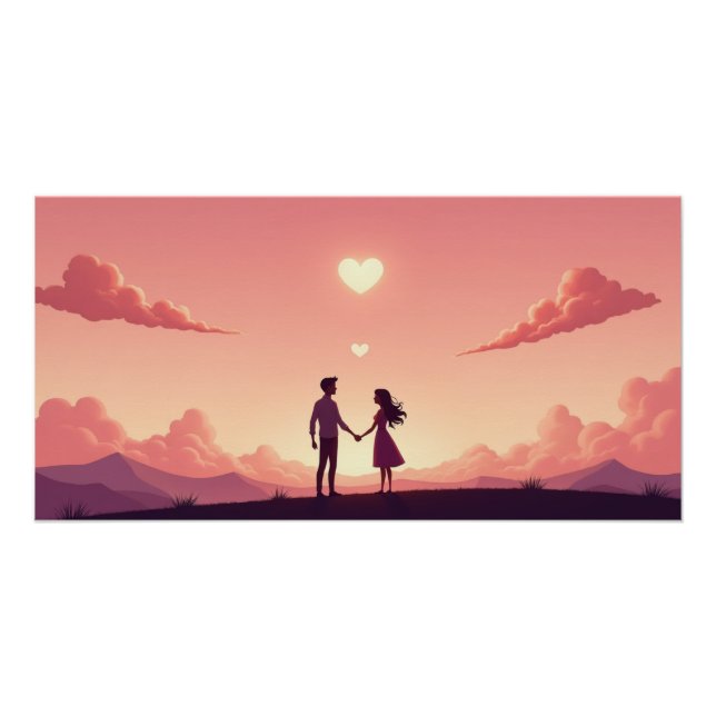 Dreamy Couple Silhouette at Sunset  Poster (Front)