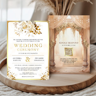 Dreamy Cream Floral Indian Mandap Hindu Wedding Invitation