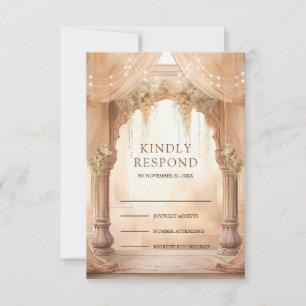 Dreamy Cream Floral Indian Mandap Hindu Wedding RSVP Card