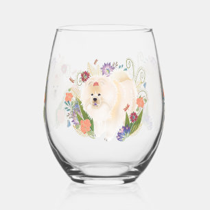 DREAMY CREAMY cream chow  Stemless Wine Glass
