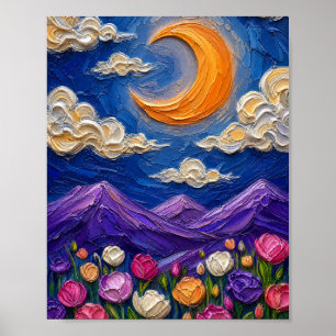 Dreamy Crescent Moon Over Purple Mountains Poster