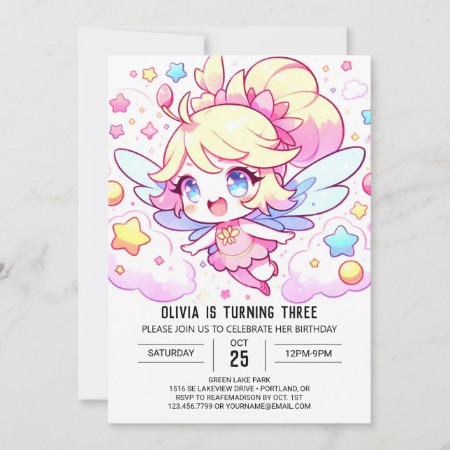Dreamy Custom Fairy Birthday Invitation (Front)