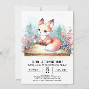 Dreamy Custom Fox Birthday digital Invitation