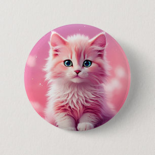 Dreamy Cute Fluffy Pink Kitty Cat 6 Cm Round Badge
