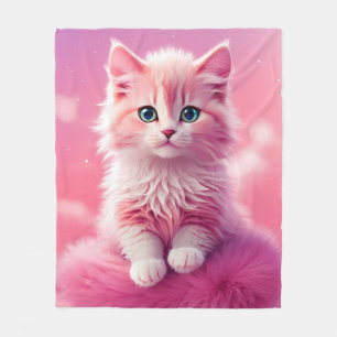 Dreamy Cute Fluffy Pink Kitty Cat Fleece Blanket