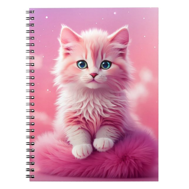 Dreamy Cute Fluffy Pink Kitty Cat Notebook (Front)