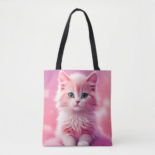 Dreamy Cute Fluffy Pink Kitty Cat Tote Bag