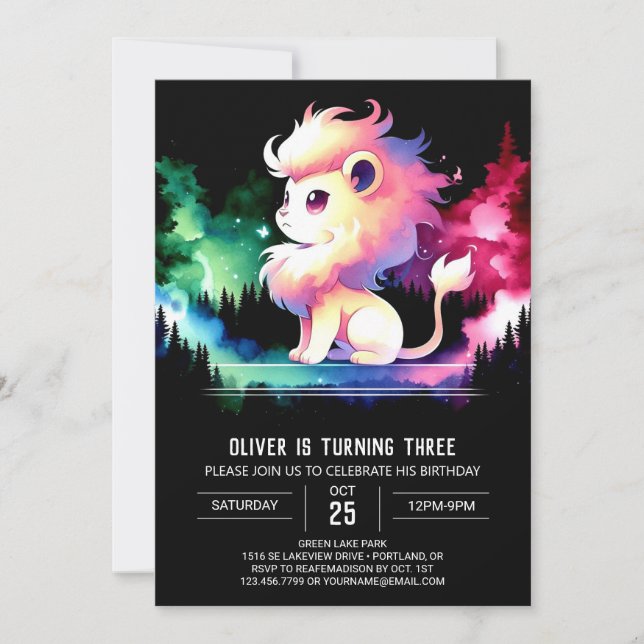 Dreamy Cute Lion Birthday Invitation (Front)