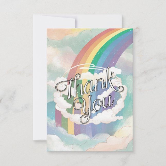 Dreamy Cute Rainbow and Clouds  Thank You Card (Front)