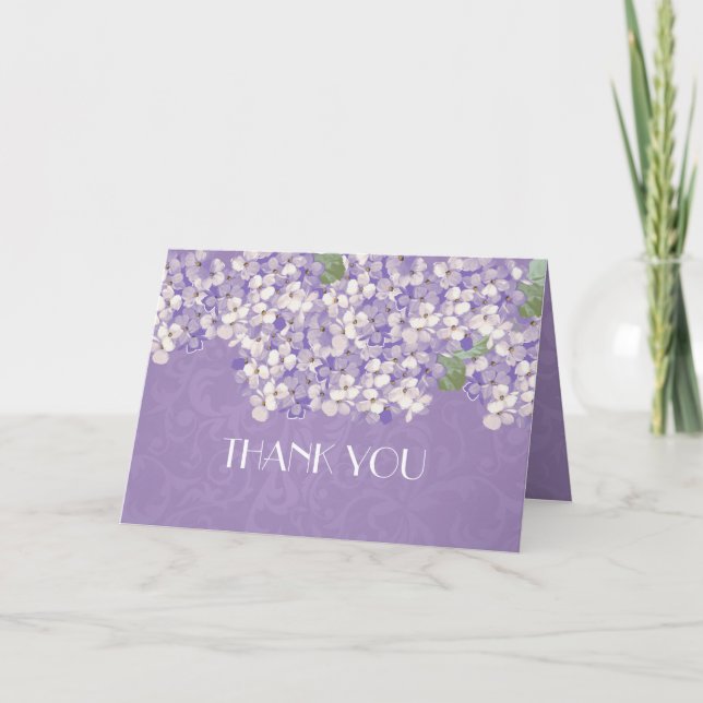 Dreamy Damask Lavender Hydrangea Thank you Card (Front)