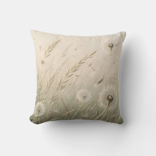Dreamy Dandelion Seeds Blowing Wind Soft Neutral Cushion