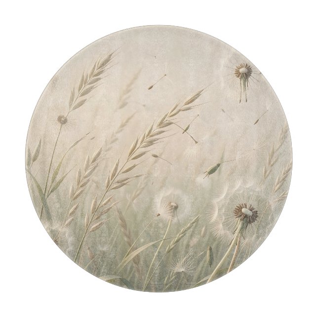 Dreamy Dandelion Seeds Blowing Wind Soft Neutral  Cutting Board (Front)