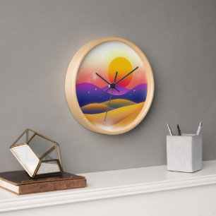 Dreamy Desert Sunset with Gradient Hills and Stars Clock