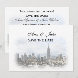 Dreamy Dk Grey NYC Skyline Save the Date H Invitation