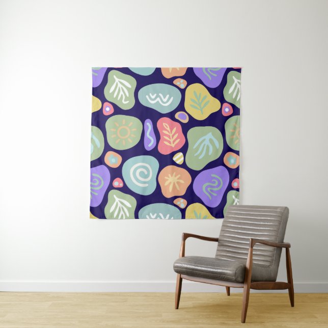 Dreamy Doodles – Vibrant Boho Nature Motif Design Tapestry (In Situ (Horizontal))