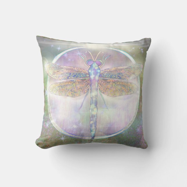 Dreamy Dragonfly “Messenger of Becoming Light” Cushion (Front)