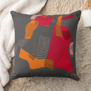 Dreamy Egyptian Collage - Red Orange Grey Cushion