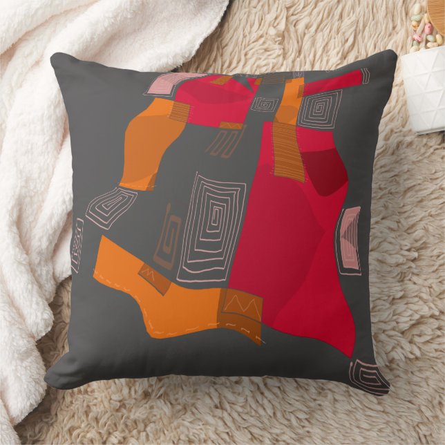 Dreamy Egyptian Collage - Red Orange Grey Cushion (Blanket)
