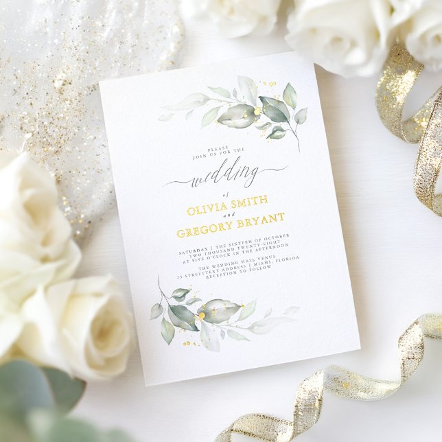 Dreamy Elegant Greenery Soft Minimal Wedding (Greenery Elegant Romantic Wedding Gold Foil Invitation)
