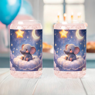 Dreamy elephant and midnight stars 16 ounces can g glass