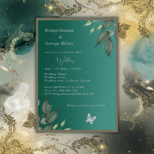 dreamy emerald green glitter foliage wedding invitation