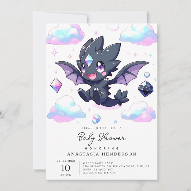 Dreamy Enchanted Dragon Baby Shower Invitation (Front)