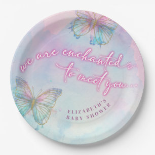 Dreamy Enchanted to Meet You Butterfly Baby Shower Paper Plate