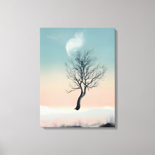 Dreamy Escape: Floating Tree with Feather Canvas Print