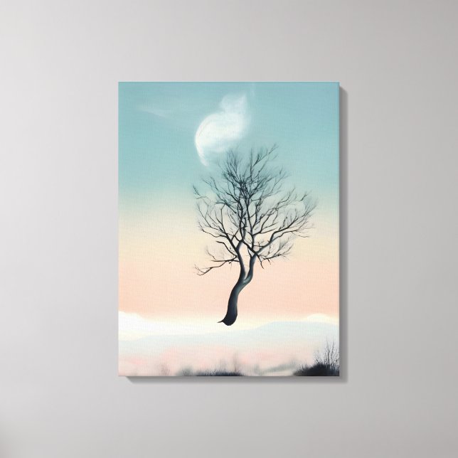 Dreamy Escape: Floating Tree with Feather Canvas Print (Front)