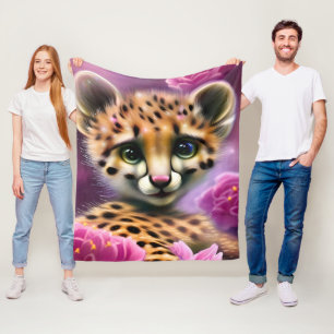 Dreamy Eyed Baby Cheetah Fleece Blanket
