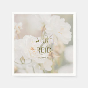 Dreamy Faded White Rose Photo Wedding Couple Names Napkin