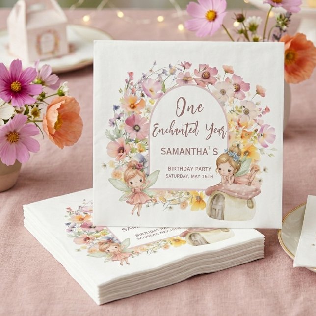 Dreamy Fairyland First Birthday Napkin (Dreamy Fairyland First Birthday Napkins)