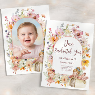 Dreamy Fairyland First Birthday Photo Invitation