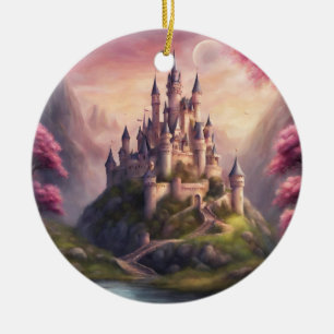 Dreamy Fantasy Castle Artwork Ceramic Tree Decoration