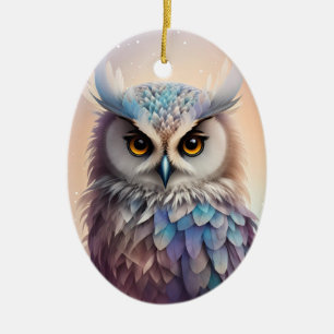 Dreamy Fantasy Owl Soft Pastel Colours Ceramic Tree Decoration