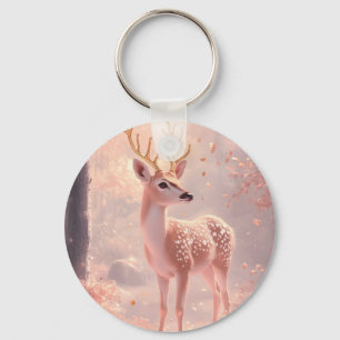 Dreamy Fawn in Pink Autumn Woods Key Ring
