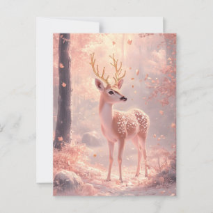 Dreamy Fawn in Pink Autumn Woods Postcard