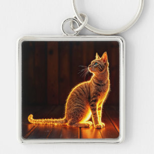 Dreamy feline art gold cat portrait lovely pets key ring