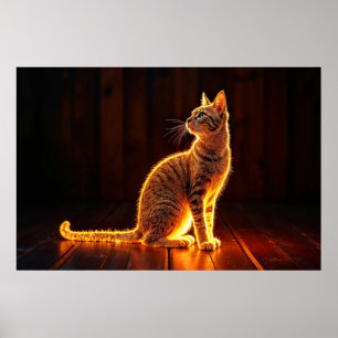 Dreamy feline art gold cat portrait lovely pets poster